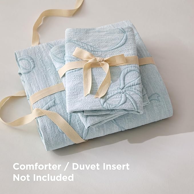 Bedsure Blue Duvet Cover King Size with Bowknot Jacquard Design, Soft and Elegant Boho Bedding Set, Luxurious Craftsmanship for a Stylish Bedroom,Includes 1 104"x90" Duvet Cover & 2 Pillow Shams