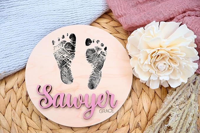 Custom Baby Name Announcement Disc, Wooden Hospital Photo Prop, 30 Colors & Multiple Font Options, Personalized Welcome New Baby Name Sign, 4-8 Inches