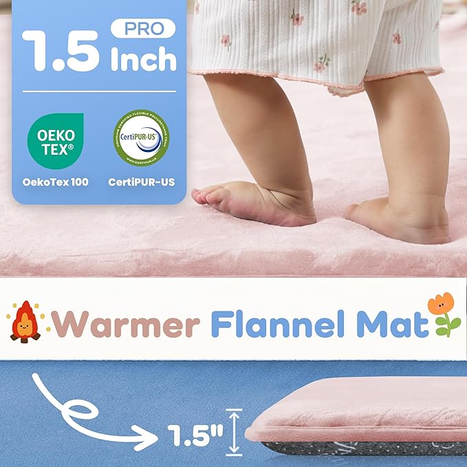 1.5" Super Thick Baby Play Mat for Floor, 79x118 Pro Soft Flannel Foam Mats for Toddler Infant Kids Crawling for Nursery Rug Playroom Living Room Waterproof Easy Care Non-Slip (Baby Pink)