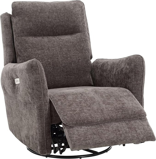MINCETA Power Recliner Chairs,270 Swivel Recliner Chair with Upholstered,Nursery Rocker Glider Recliner for Living Room,Chenille Velvet in Dark Gray