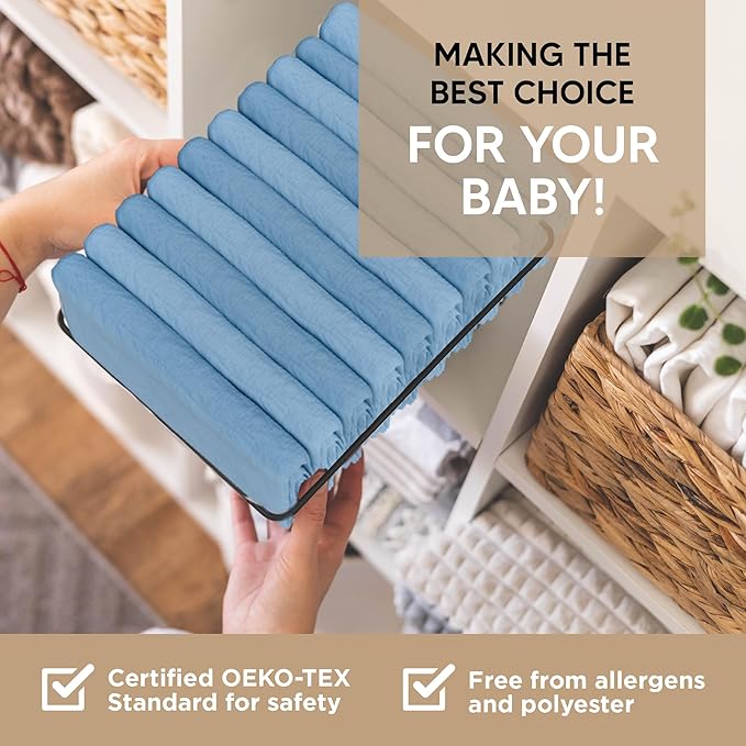 Pack and Play Sheets Fitted - Portable Mini Crib Mattress Sheet for Boys & Girls - Soft Muslin Cotton Playard Sheets - Play Yard Mattress Cover - Fits Most Pack n Play - Safe and Snug for Baby 2 Pack