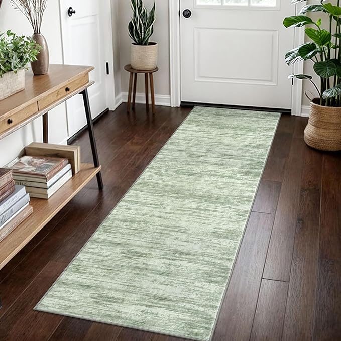 2x7 Modern Abstract Runner Rug for Hallways, Light Sage Green and Ivory Super Soft Hallway Decor Kitchen Rugs with Non-Slip, Non-Shedding Washable Rug for Hallways Entryway Bedroom Indoor