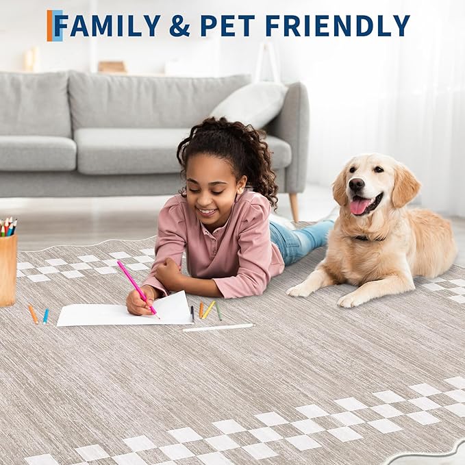 GarveeHome Hallway Runner Rug 2x6 Non Slip Scalloped Washable Rug for Kitchen Entry Stain Resistant Modern Border Throw Floor Carpet Long Runner Mat for Bathroom Living Room Bedside, Fog