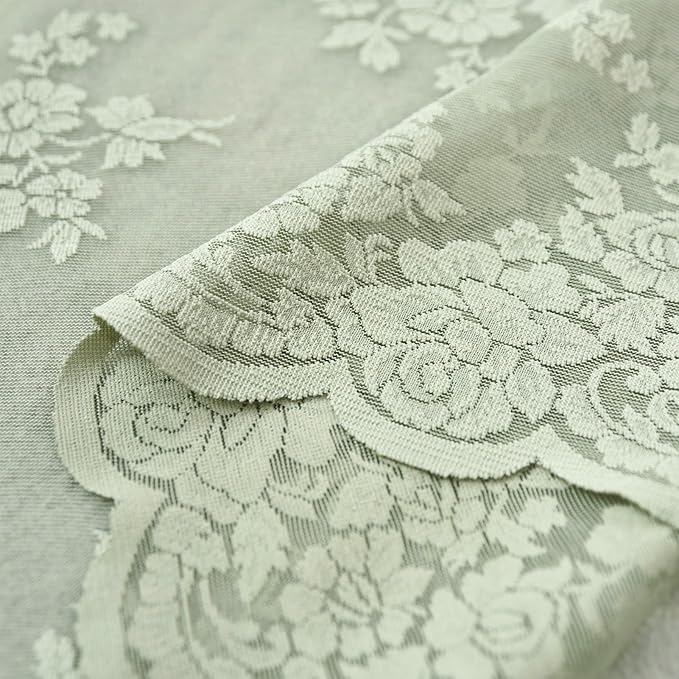 Kotile Green Sheer Curtains 45 Inch Length 2 Panels, Country Rustic Floral Design Sage Spring Curtains for Kitchen Window, Rod Pocket Privacy Sheer Lace Curtain, 42 x 45 Inch Each, Sage Green