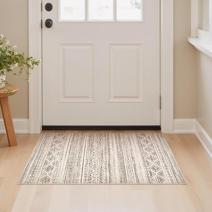 Area Rugs for Living Room Washable Living Room Rug Soft Neutral Indoor Floor Carpet Non-Slip Stain Resistant Modern Boho Rugs for Bedroom Dining Room Kids Room Nursery Office Home Dark Brown