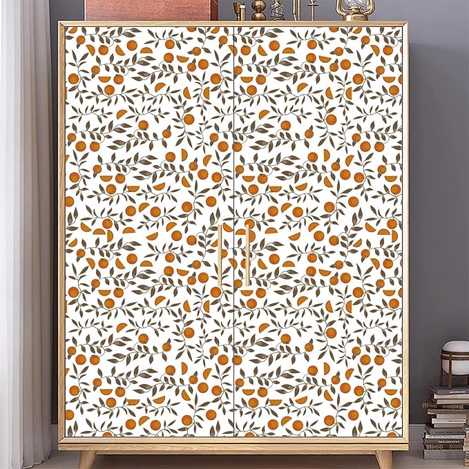 Orange Leaf Wallpaper Boho Wall Paper Orange Leaves Wall Stickers Removable Fruit Leaf Decals Peel and Stick Boho Fruit Leaves Wall Decals for Bedroom Living Room Kitchen Decor