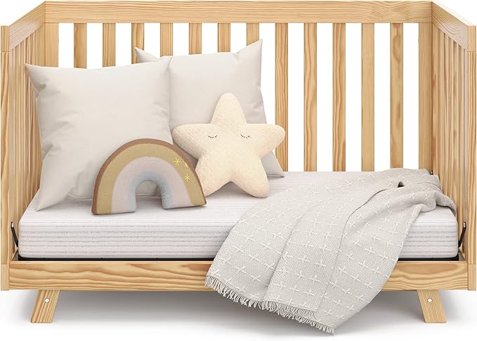 Storkcraft Beckett 3-in-1 Convertible Crib (Natural) – GREENGUARD Gold Certified, Fits Standard Crib Mattress, Converts to Toddler Bed and Daybed, 4 Adjustable Mattress Heights, Grow-with-Me Design