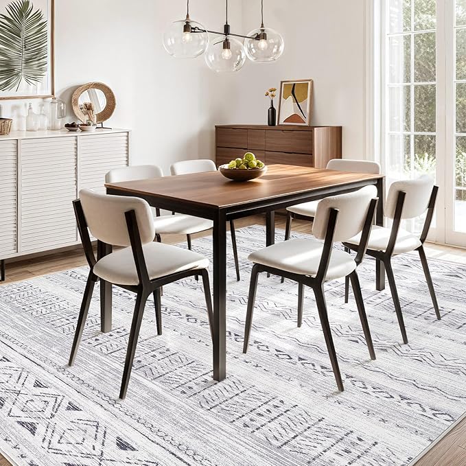 Area Rugs for Living Room Washable Living Room Rug Soft Neutral Indoor Floor Carpet Non-Slip Stain Resistant Modern Boho Rugs for Bedroom Dining Room Kids Room Nursery Office Home Grey