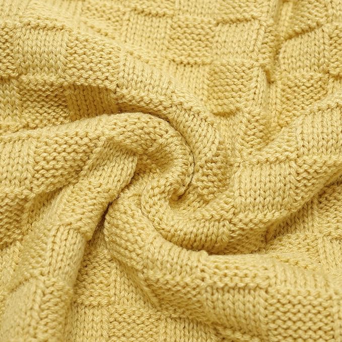 LAWKUL Baby Blankets Knit Cable Babe Blanket Soft Airy Newborn Infant Receiving Swaddle Yellow Neutral Crib Stroller 40"x30"