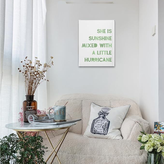 PHAMTE Girls Bedroom Wall Decor,She Is Sunshine Mixed With a Little Hurricane Girls Room Wall Art,Sunshine Print Framed Canvas Painting Artwork Girl Room Bedroom Home Nursery(11x14 Inch)（White-2）