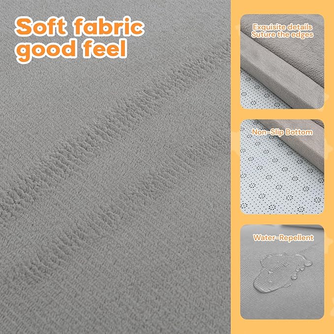 Baby Play Mat for Floor, 50'' x 50'' Thicken Foam Soft Padded Playmat for Tummy Time, Playpen Mat for Toddlers, Water-Repellent Coral Velvet, Non-slip Bottom Safe for Crawling (Light Grey)