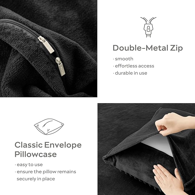 JELLYMONI Plush Duvet Cover Set - King Size Black Striped Fluffy Comforter Cover 3pcs Bedding Set Luxury Ultra Soft Faux Fur Duvet Cover with Zipper and 2 Pillowcases (NO Comforter)
