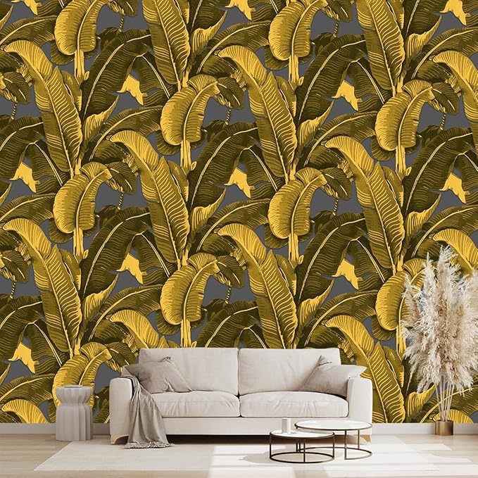 Vintage Gold Banana Leaf Bathroom wallpeper Living Room Bedroom Tropical Plant Wall Mural - 160"x108" (Not Peel and Stick)