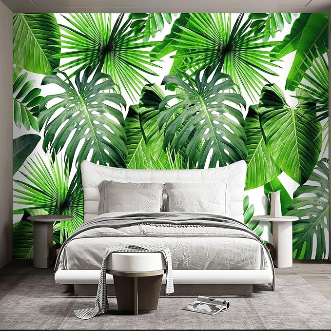 Tropical Green Botanical Leaf Wallpaper Bedroom Plant Mural Room Decor Living Room tv Background Large Wall Mural - 137"x96" (Not Peel and Stick)