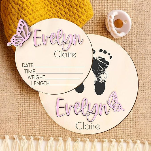 Nazenti Personalized Baby Announcement Signs, Custom Baby Name Wooden Sign, Birth Announcement Sign For Hospital, Baby Shower Gift, Newborn Sign, Welcome Sign, Baby Boy Or Girl Announcement Sign