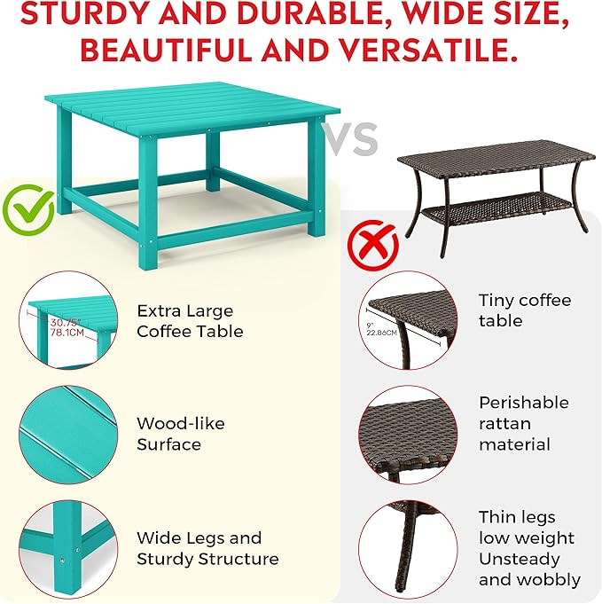 Costaelm Outdoor Kids Table, Toddler Dinner Table Baby Desk Outdoor Childrens Party Tables for Arts & Crafts, Snack Time, Multi-Activity Desk for Ages 2-8 in Classroom/Outside, Turquoise