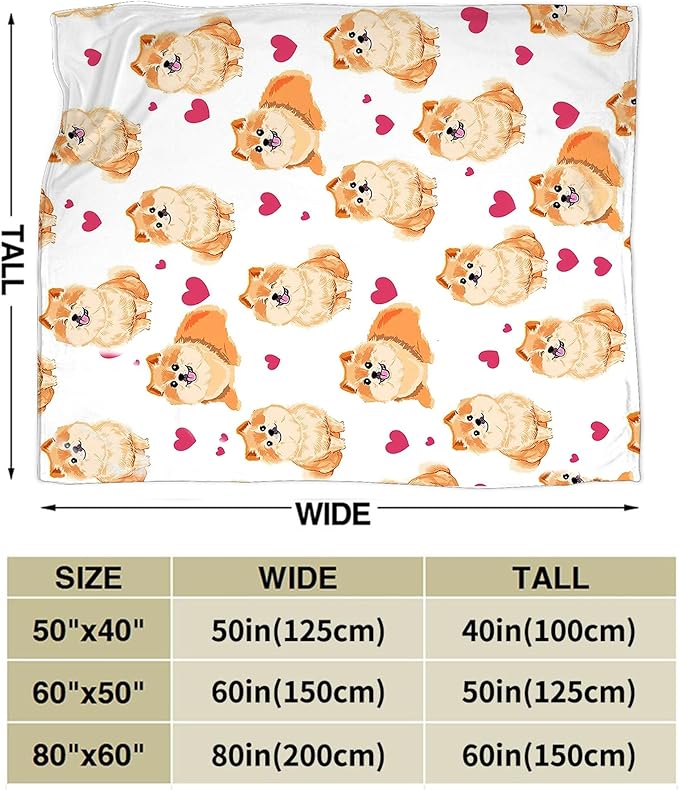 Pomeranian Gifts and Decor - Cute Dog Throw Blanket for Girls, Women, Kids, Adults - Soft, Warm, Cozy Fleece Blanket for Couch, Sofa, Bed - 50"x40"