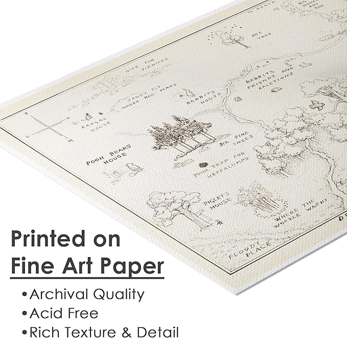 Winnie The Pooh Hundred Acre Wood Map - 11x14 Art Print (Unframed) | Neutral Nursery Decor | Kids Bedroom Wall Decor | A. A. Milne | Boys Room or Girls Room Artwork | Vintage Original Drawing