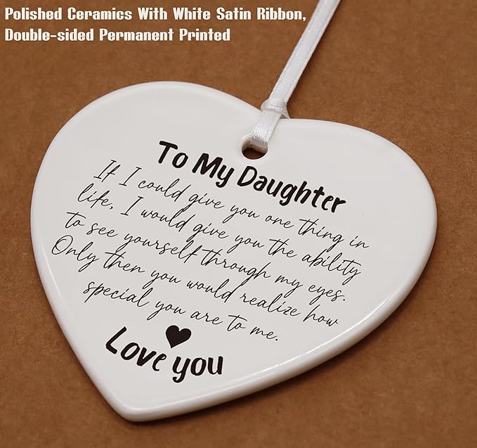Heart Shaped Christmas Ornament-Daughter Motivation Gift-Encouragement Keepsake from Mom Dad-Birthday Graduation Present-I Love You Forever Reminder