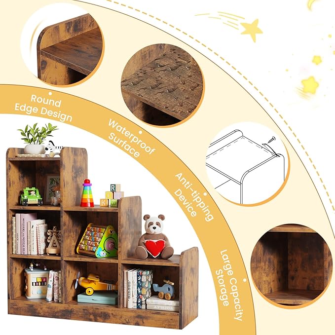 Montessori Shelf 6-Section Wooden Storage Cabinet, Kids Toy Storage Organizer Book Shelf for Kids Rooms, Classroom, Playroom, Nursery, Preschool Book Shelves