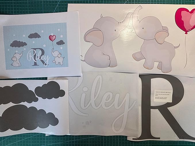 Personalized Elephant Wall Stickers - Custom Name & Initial with Clouds & Stars Nursery Decal for Baby Girl or Boy Room Decor.