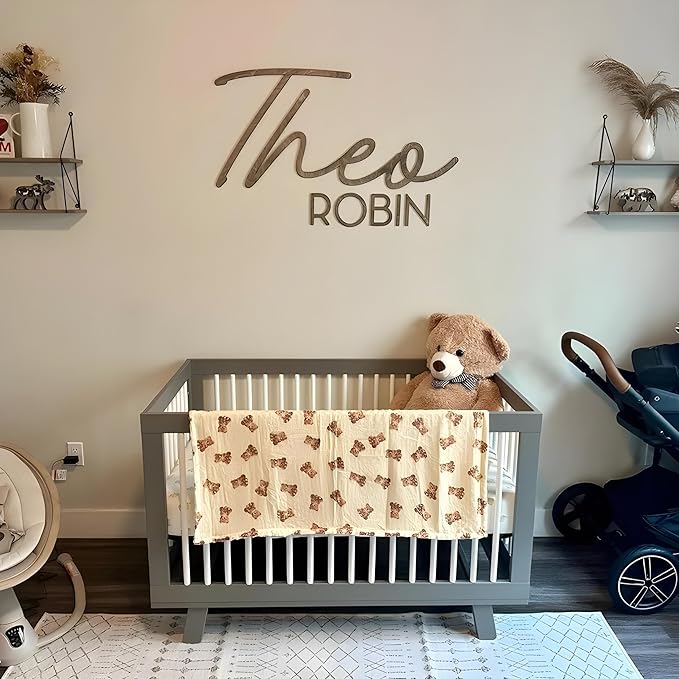 Personalized Name Sign for Nursery - Custom Wooden Name Signs for Kids Room, Personalized Nursery Name Sign - Perfect Baby Room Decor, Wall Name Decoration & Wedding signs, Family Name Signs (First Name & Middle Name)