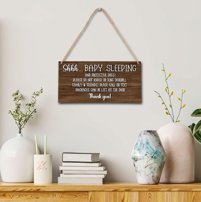 Please Do Not Knock Or Ring Doorbell Wooden Plaque Sign, No Soliciting Warning Reminder Sign, Baby Sleeping Sign For Front Door - HF01