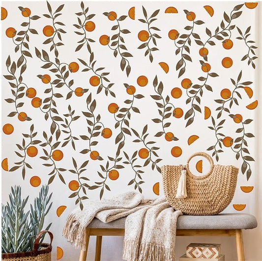 Orange Leaf Wall Decals Boho Fruit Leaf Wall Stickers Small Tree Leaf Sticker Vintage Green Leaves Decal Cute Orange Leaves Wall Decals for Nursery Kids Room Bedroom Kitchen Decor