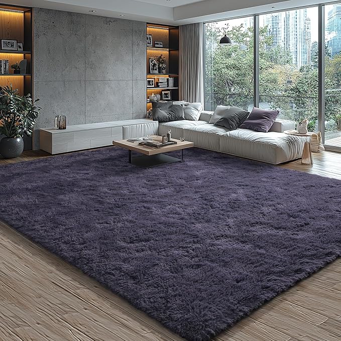 EVOIONOS 5x8 Washable Large Area Rug for Living Room, Fluffy Shag Rug for Bedroom, Ultra Soft Plush Non Slip Carpet for Indoor Floor Bedside Nursery Kids Girls Room Home Decor Aesthetic, Gray Purple