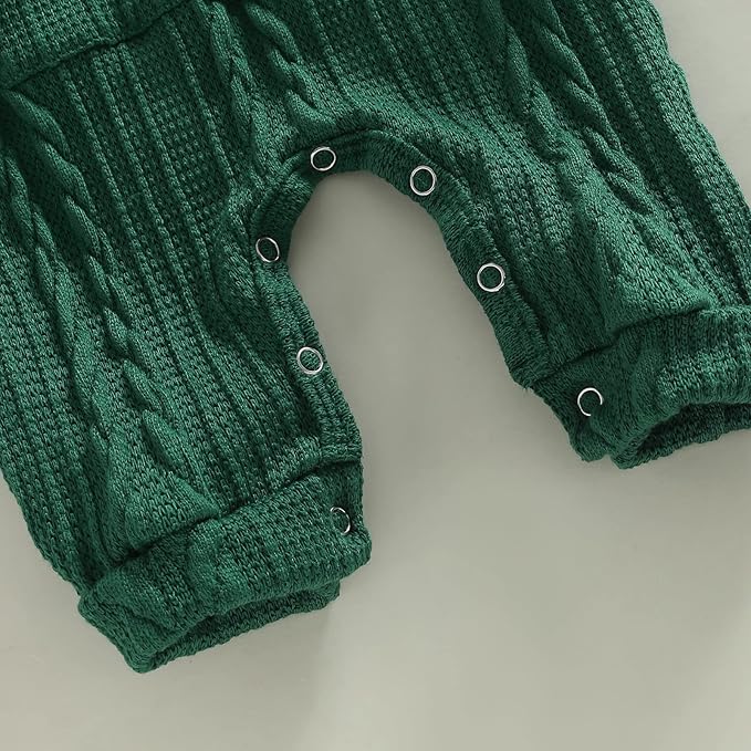 Infant Boys Girls Knit Sweater Romper Baby Toddlers Long Sleeve Hooded Button Up Winter Outfits with Pocket