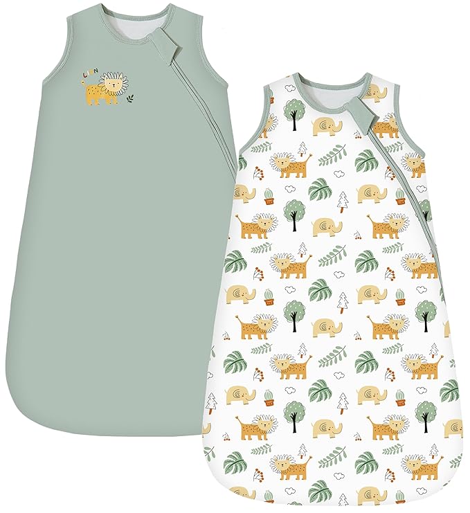 Baby Sleep Sack 18-24 Months 1.0 TOG, 100% Cotton Baby Wearable Blanket with 2-Way Zipper, Infant Toddler Sleeping Sack for Newborn Boys and Girls, Green & Lion