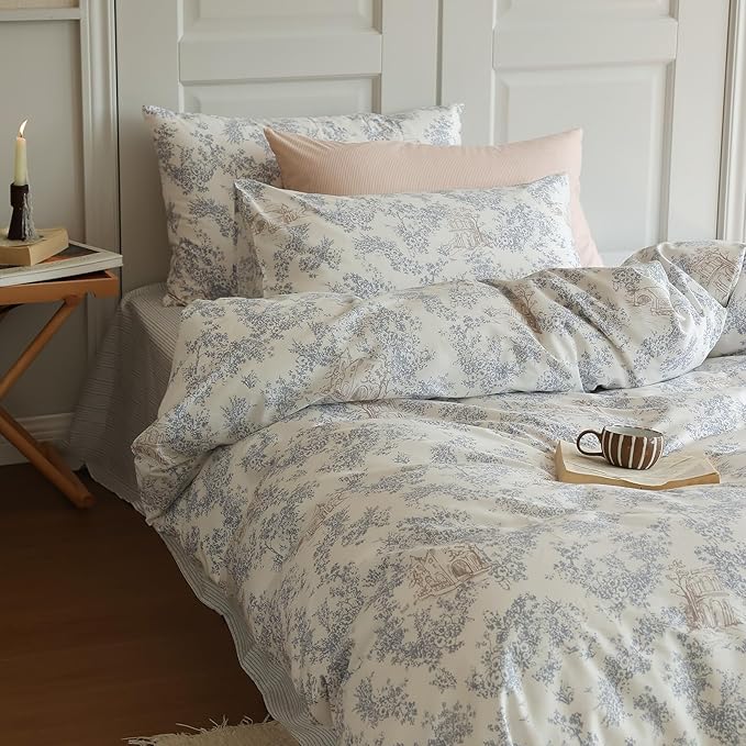 Vintage Botanical Flower Duvet Cover Full Size 3 Pieces Cotton Garden Floral Duvet Cover Boho Chic Farmhouse Bedding Set Full Cabin Country Style Floral Comforter Cover Cottagecore Flower Bedding Set