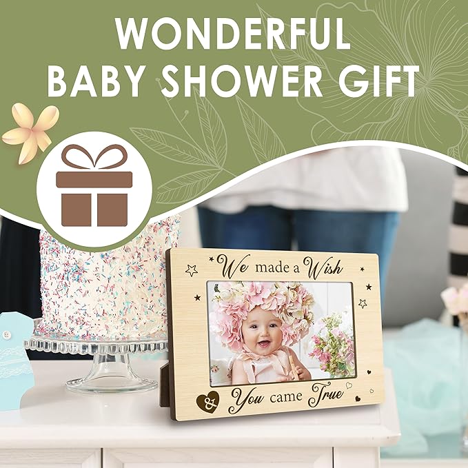 First Christmas Baby Picture Frame - Gender Reveal Decorations and Baby Shower Gifts for New Mom Grandparent Pregnancy Announcement Newborn Nursery 4 X 6 Inch Natural Wood Picture Frame - A15
