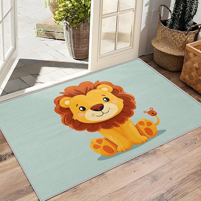 Lion Rug 5x7-5x8 - Cartoon Cute Zoo Animal Area Rug - Kids Baby Nursery Rugs - Safari Playroom Carpet - Home Decor
