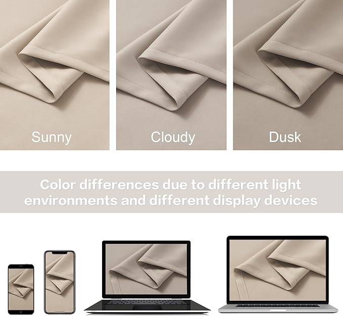 DUALIFE Taupe Room Darkening Curtains Short 2 Panels Set 45 Inch Length Light Coffee Cafe Curtains & Drapes for Bedroom 52 by 45 Inch Back Tab Loop Pocket