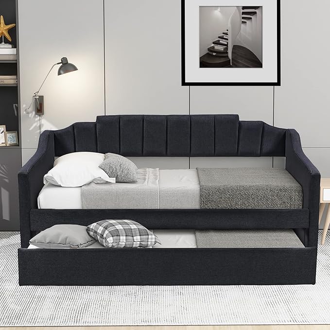 Bellemave Twin Upholstered daybed with Trundle, Sofa Bed Twin Size, daybed with Trundle for Adults, Kids, Girls, Teens, for Living Room, Black