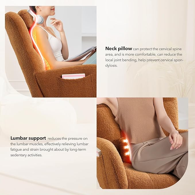 Rocking Chair Nursery Teddy Upholstered Baby Fluffy Glider Rocker for Adults Small Spaces Indoor Nursing Chair for Living Room Bedroom Classroom Beige Comfortable Durable Stylish-Brown