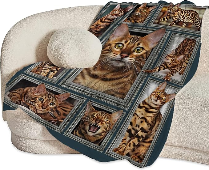 Bengal Cat Gifts and Decor - Cute Throw Blanket for Girls, Women, Kids, Adults - Soft Warm Cozy Fleece for Couch, Sofa, Bed - 60"x50"