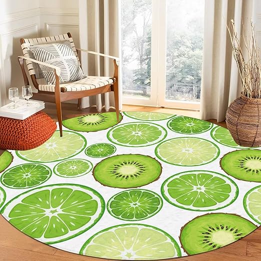 Green Kiwi Fruit Round Rug Circle Rugs for Bedroom Dorm Living Room Chinese Gooseberry Area Rug Floor Mat Pad Doormat Carpet, 6'X6'(180x180cm)