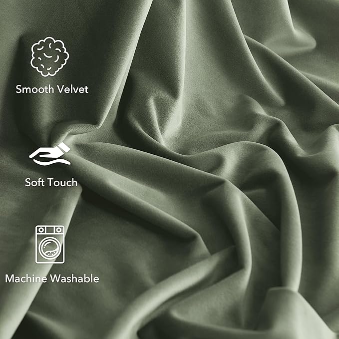 StangH Pinch Pleated Velvet Curtains for Living Room, Sage Green Room Darkening Plush Window Curtains Vertical Insulating Energy Floor to Ceiling Drapes for Sliding Door, W38 x L108, 2 Panels