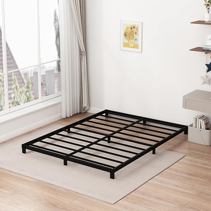 5 Inch Low Queen Bed Frame Heavy Duty Metal Platform, No Box Spring Needed, Easy Assembly Mattress Foundation, No Noise, Black