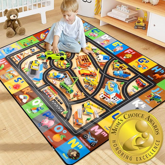 Construction Rug for Boys Room, Car Rugs for Kids Toy Cars,Non-Slip Baby Play Mat Ideal for Driving Toy Cars, Suitable for Daycare, Nursery, Preschool & Home Playroom,6x9FT