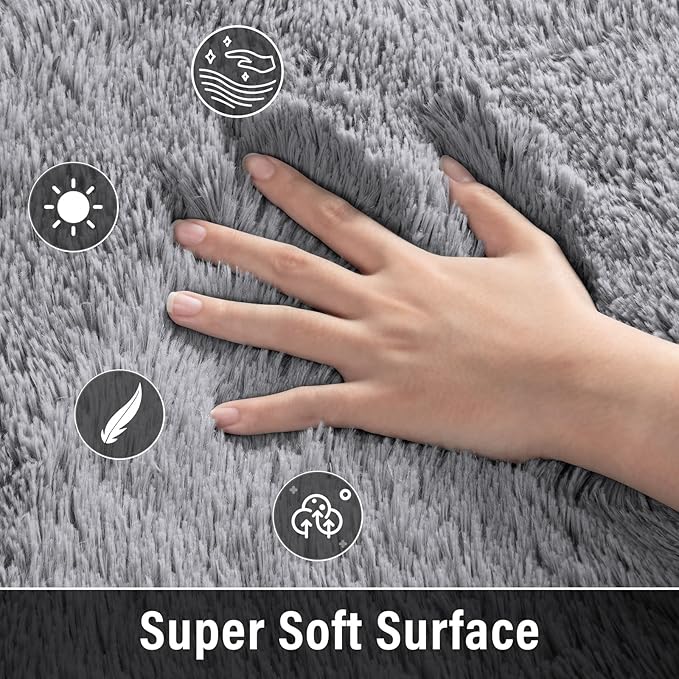 Merelax Soft Modern Indoor Large Shaggy Rug for Livingroom Bedroom Dorm Kids Room Home Decor, Non-Slip Plush Fluffy Furry Fur Area Rugs Comfy Nursery Accent Floor Carpet 9x12 Feet, Grey