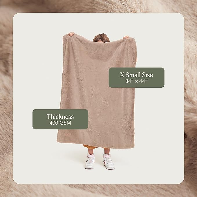 UnHide Lil’ Marsh - Faux Fur Blanket - Durable, Lightweight, Extra Soft Blanket - Machine Washable - Mocha Shar Pei, X-Small (34” x 44”)