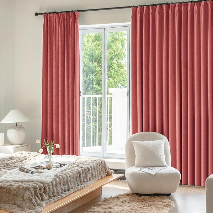 IVAPUPU Linen Pinch Pleated 100% Blackout Curtains for Bedroom - 2 Pages Black Out Fall Curtains 63 Inch Long 2 Panel for Living Room Darkening Thermal Window Curtain Drapes with 16pc Hooks