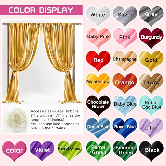 10x10ft Wedding Curtains Bright Yellow Wedding Backdrop for Ceremony Prom Stage Backdrop Satin Fabric Curtain Drapes Curtains Panels with Rod Pockets W5' x H10'2 Panels YUNBSDJ077
