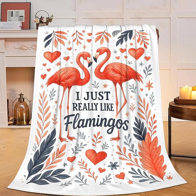 Flamingo Blanket I Just Really Like Flamingos Throw Blanket Tropical Leaves Soft Cozy Fleece Fuzzy Plush Warm Stuff Bedding Blankets Gifts for Boys Girls Kids Adult Men Women 60"X80"
