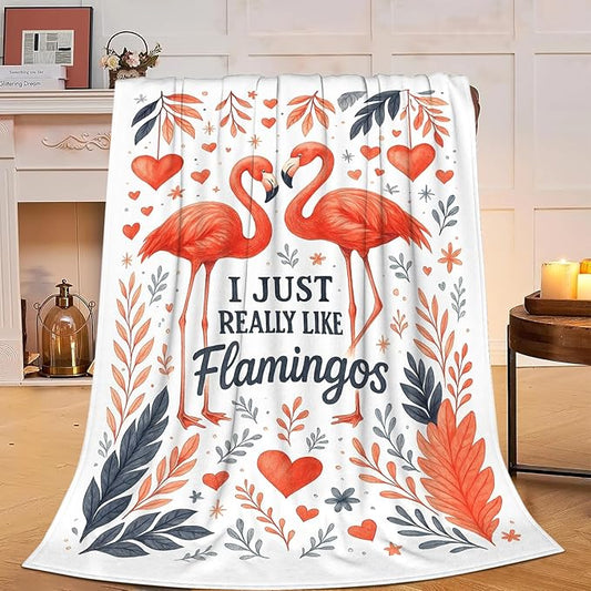 Flamingo Blanket I Just Really Like Flamingos Throw Blanket Tropical Leaves Soft Cozy Fleece Fuzzy Plush Warm Stuff Bedding Animal Blankets Gifts for Boys Girls Kids Adult Men Women 40"X50"