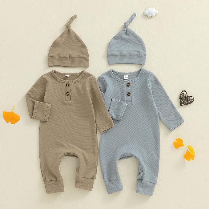 Newborn Knit Romper Hat 2 Pieces Button Up Footed Jumpsuit Baby Boy Clothes Photography Coming Home Outfit