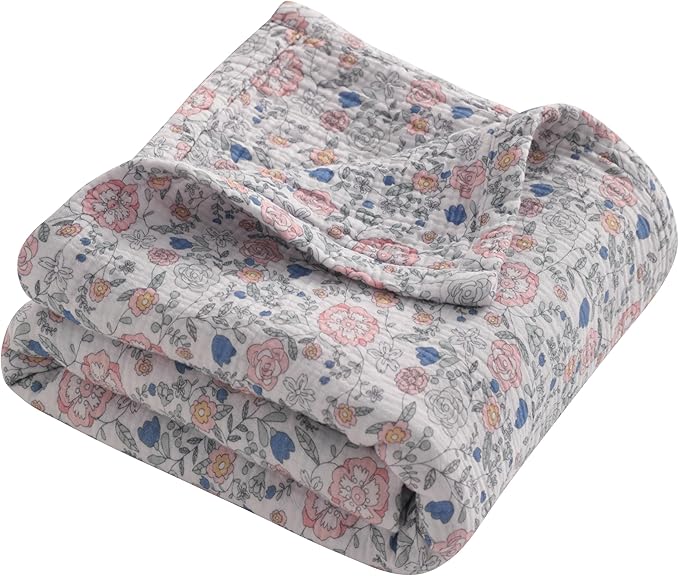 NTBAY 4 Layer Muslin Cotton Toddler Blanket, 30x40 Soft and Breathable Receiving for Newborns and Infants, Perfect for Crib, Stroller, Travel, Lightweight Nursery Blanket, Vintage Floral